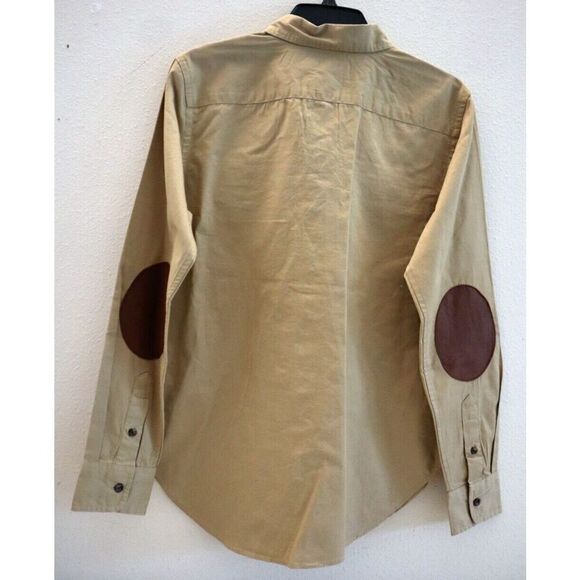 Lauren Ralph Lauren Women Sz M Tan Leather Patch Featherweight Twill Shirt - Picture 2 of 12